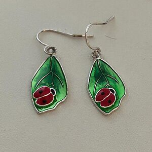 Avon Ladybug Leaf Dangle Earrings